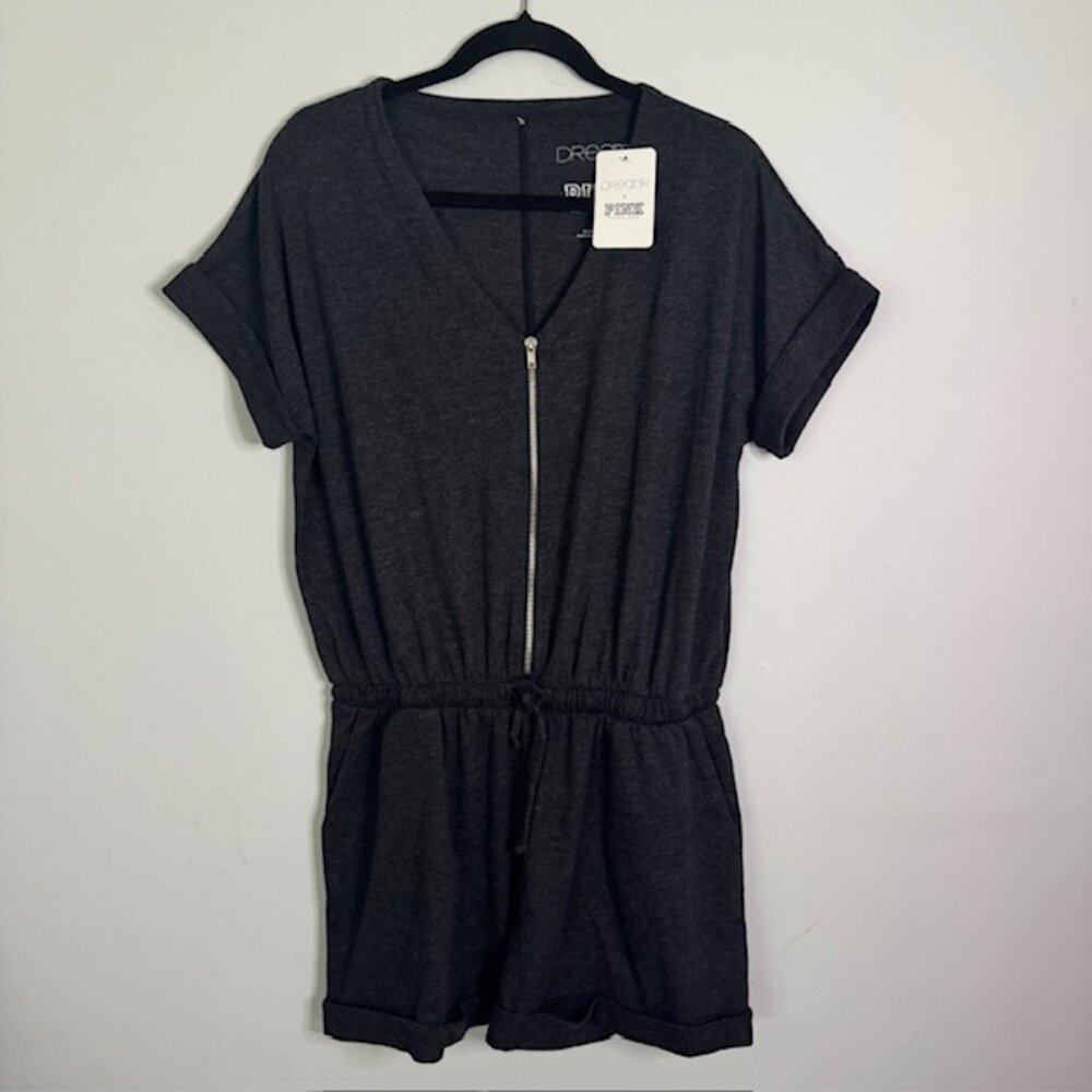 Victoria's Secret PINK Dreamr X Dark Gray Zip Front Romper Size Large NEW!!!